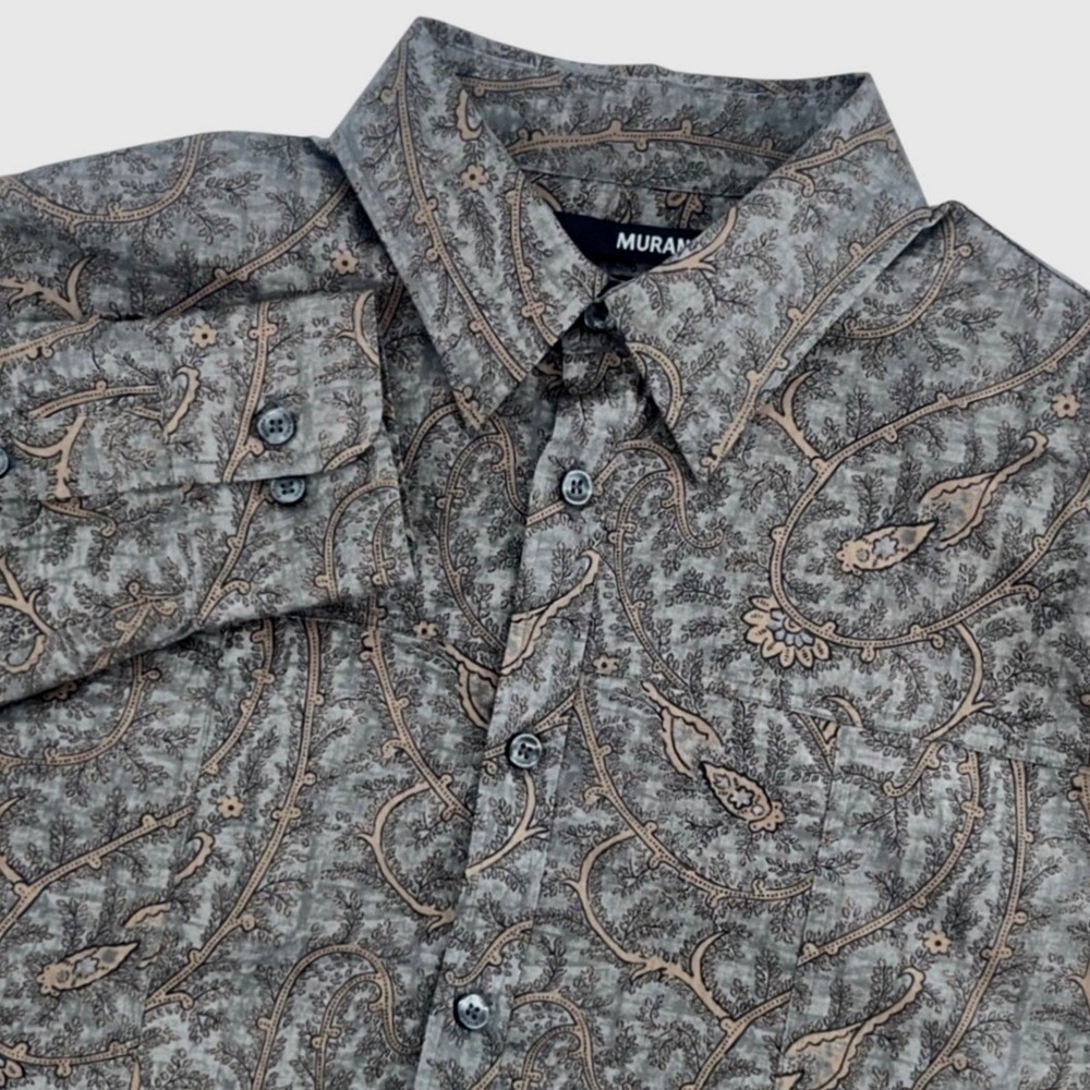 Murano Ultimate Modern Button Down Shirt Mens‎ Medium Slim Fit Brown Paisley